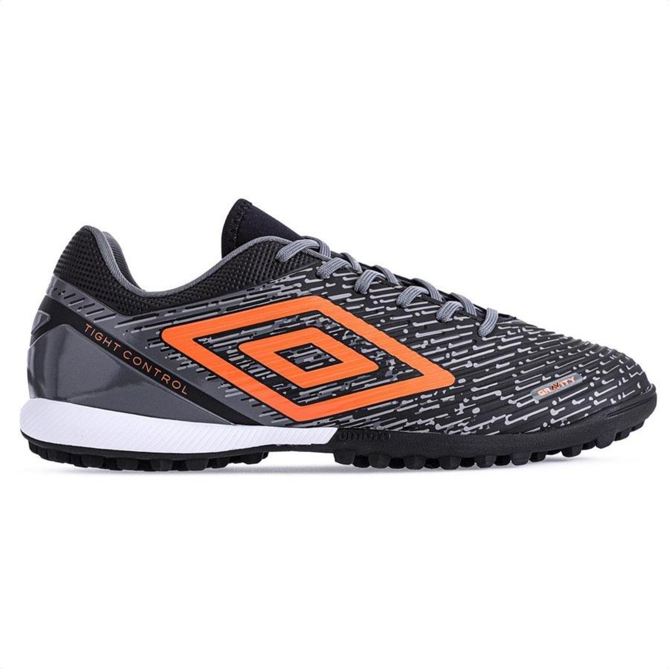 Chuteira Umbro Society Gravity Preto Grafite E Laranja - Masculino - Foto 1