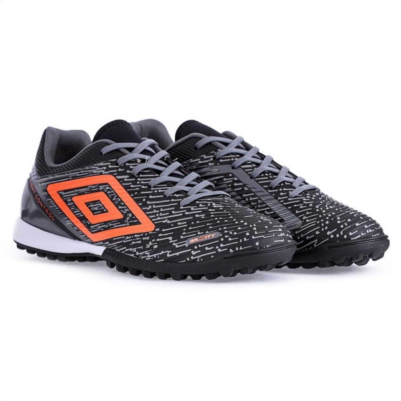 Chuteira Umbro Society Gravity Preto Grafite E Laranja - Masculino - Foto 3