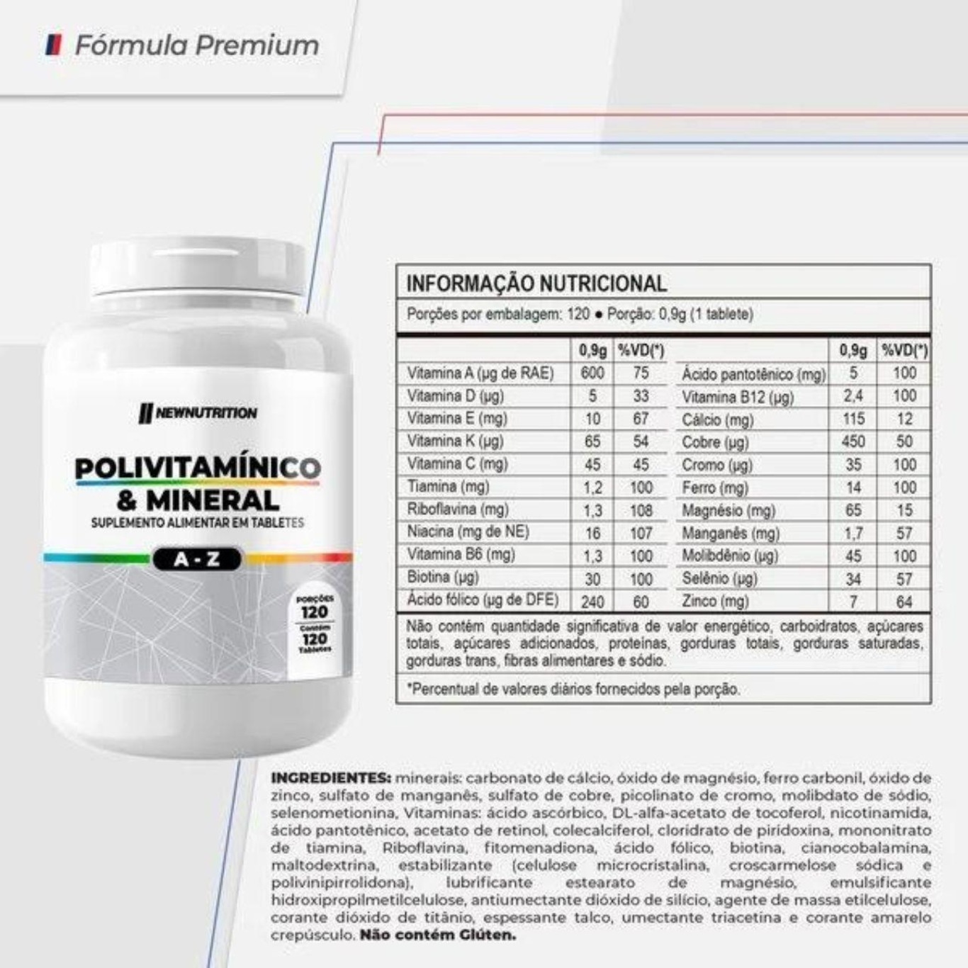 Polivitamínico E Mineral De A-Z 120 Tabletes - Newnutrition - Foto 2