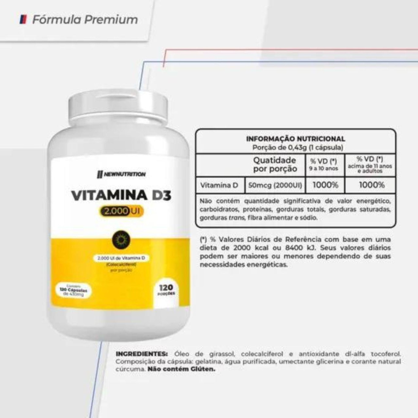 Vitamina D3 2.000Ui 120 Cápsulas - Newnutrition - Foto 2