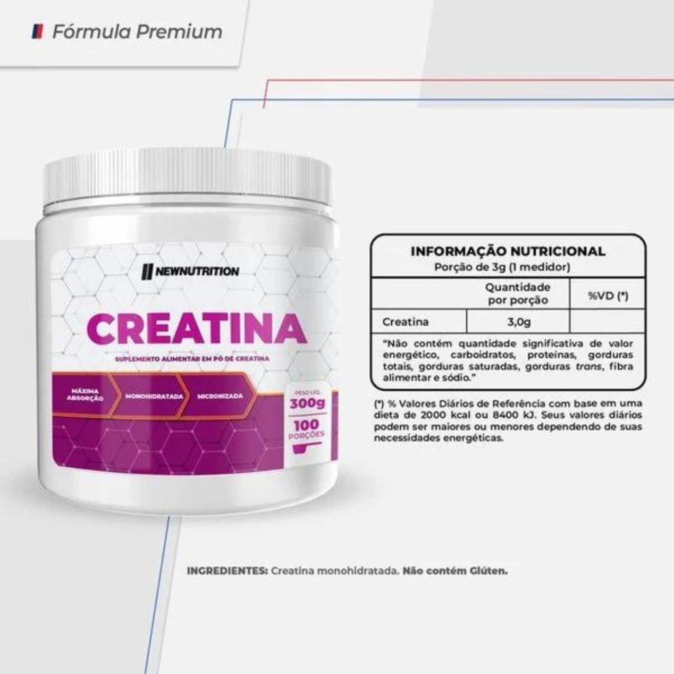 Creatina Monohidratada Micronizada Em Pó 300G - Newnutrition - Foto 1