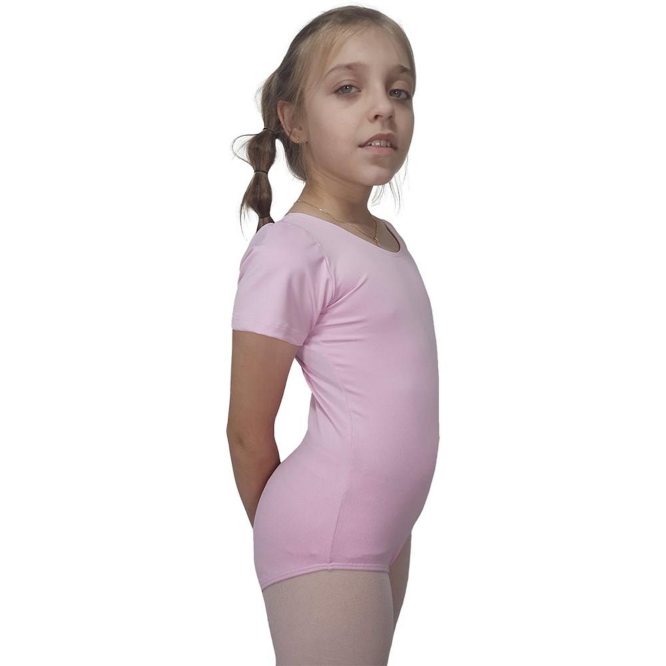 Collant Ballet Vya Fit Meia Manga Liso - Infantil - Foto 3