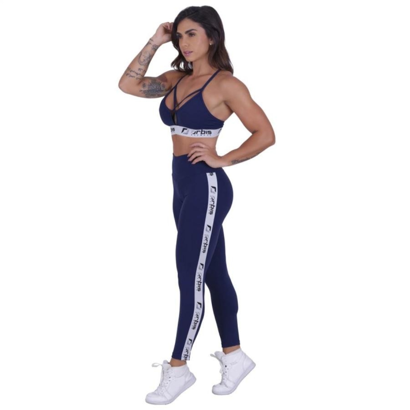 Calça Legging Orbis Fitness Supplex Poliamida Detalhe Lateral - Feminina - Foto 1