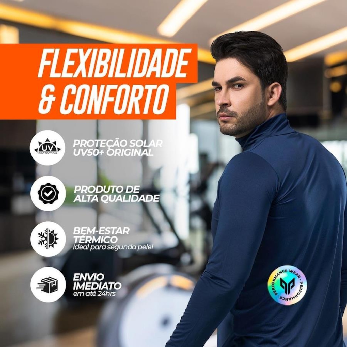 Camisa Térmica Performance Wear Gola Alta Proteção Uv - Masculina - Foto 3