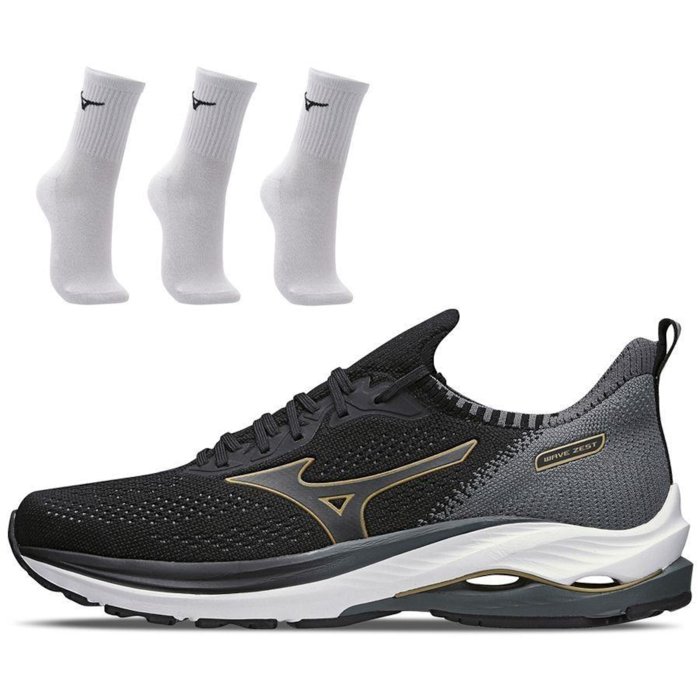 Tênis Mizuno Wave Zest + 3 Pares de Meia Cano Médio - Masculino - Foto 1