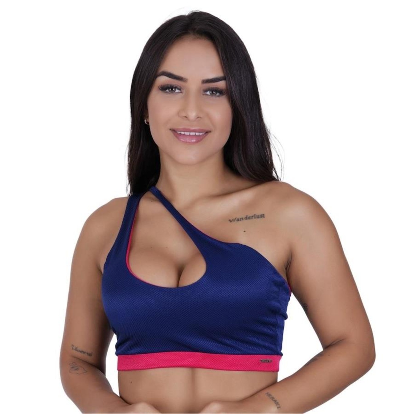 Top Fitness Feminino Um Ombro Poliamida Fio Brilho Acetinado Bojo - Foto 1