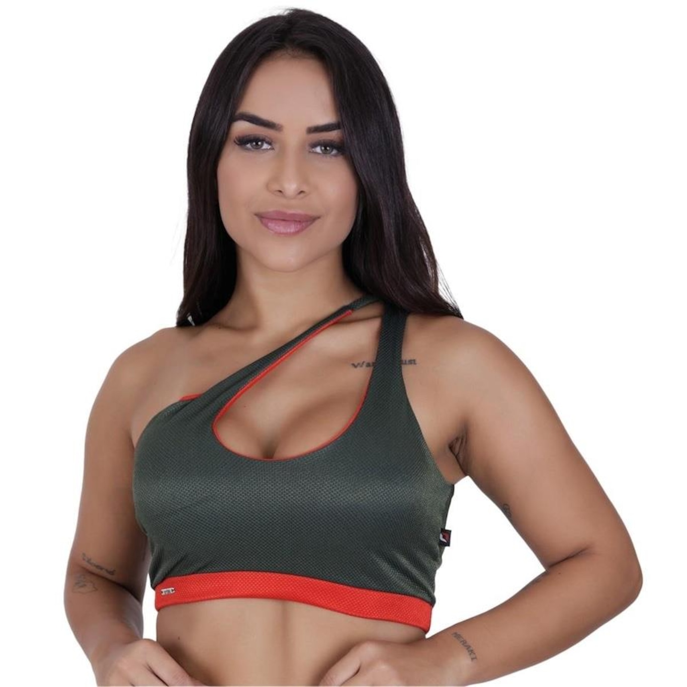 Top Fitness Feminino Um Ombro Poliamida Fio Brilho Acetinado Bojo - Foto 1