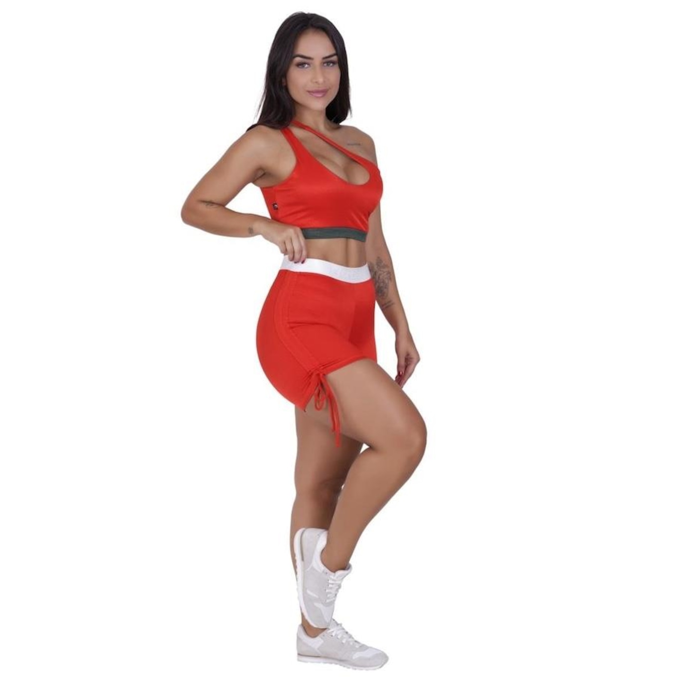 Top Fitness Feminino Um Ombro Poliamida Fio Brilho Acetinado Bojo - Foto 4