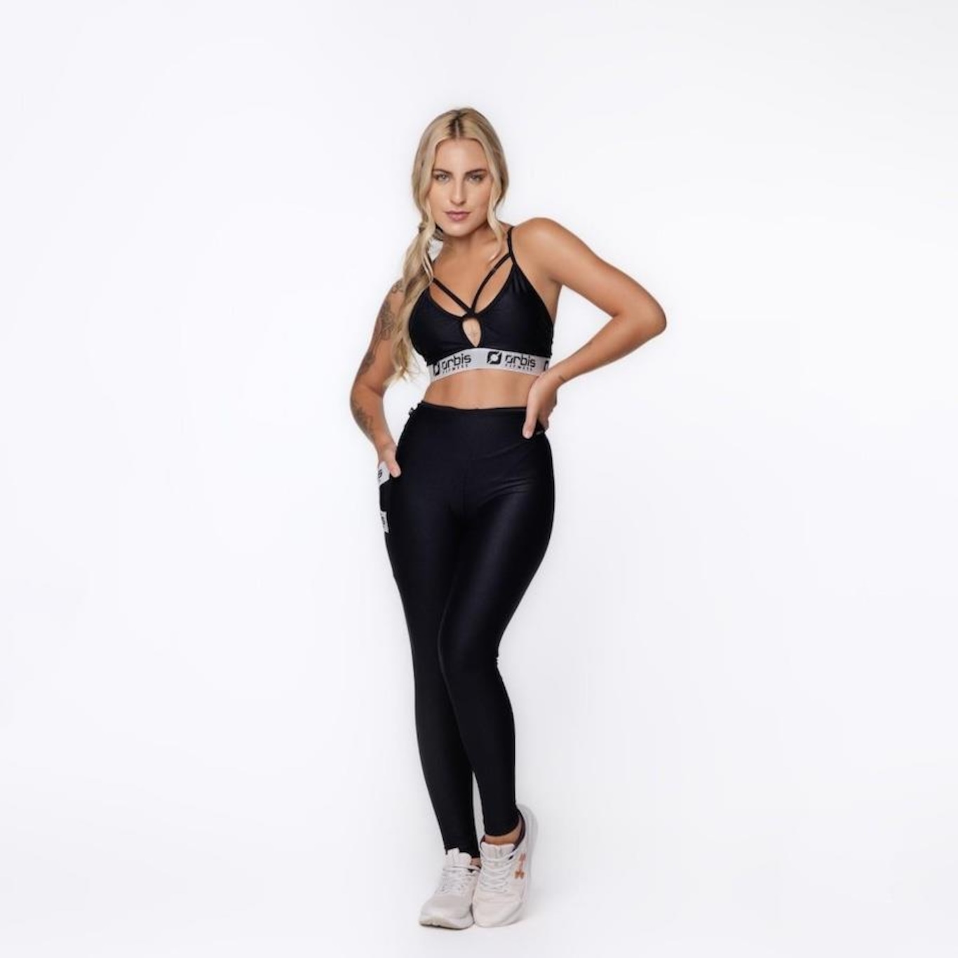 Conjunto Fitness Orbis: Calça Legging com Bolso + Top Tiras Bojo - Feminina - Foto 1