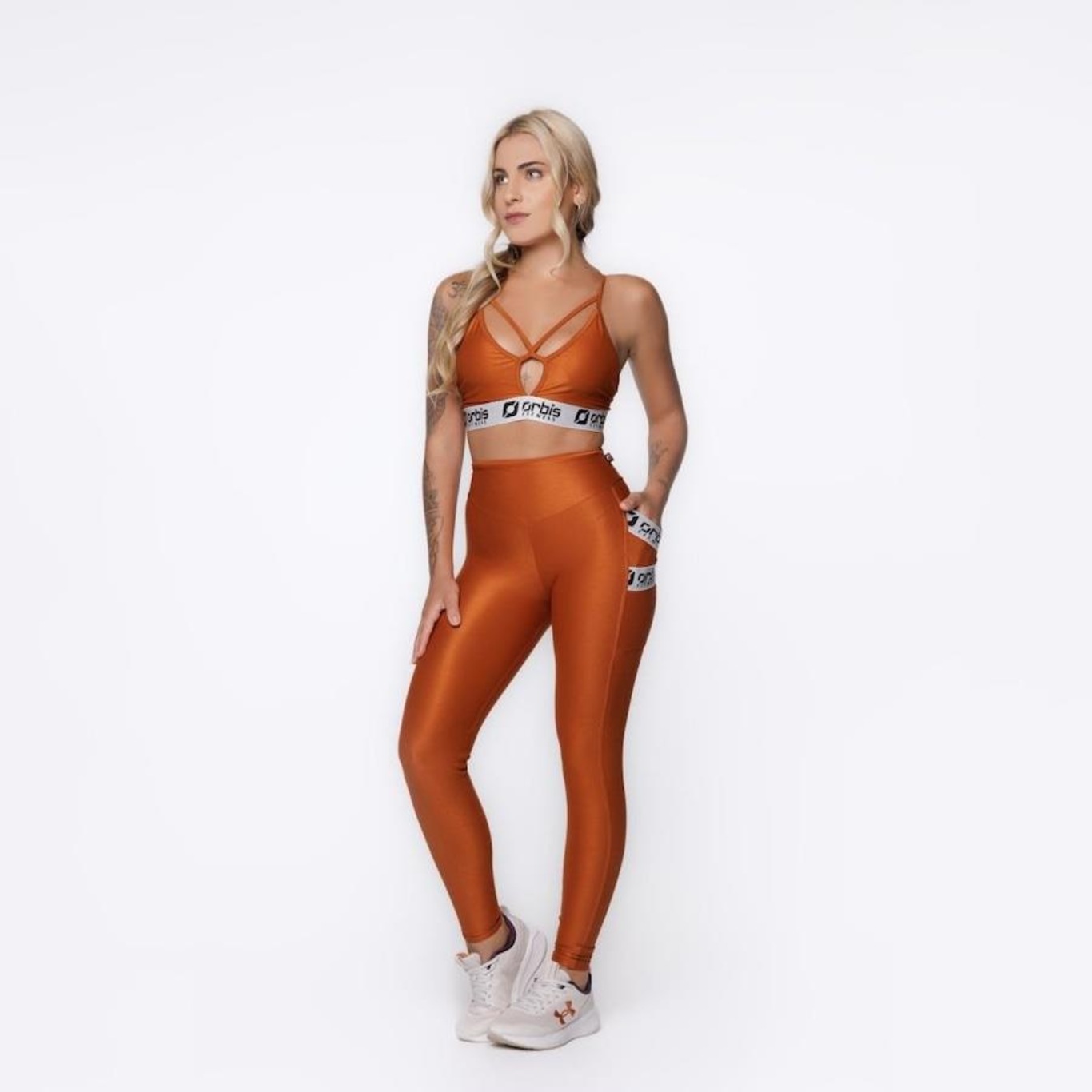 Conjunto Fitness Orbis: Calça Legging com Bolso + Top Tiras Bojo - Feminina - Foto 3