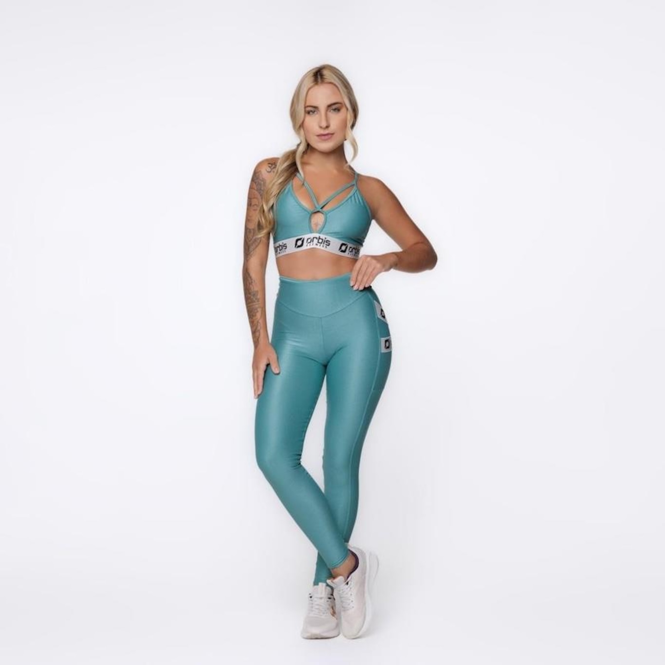 Conjunto Fitness Orbis: Calça Legging com Bolso + Top Tiras Bojo - Feminina - Foto 1