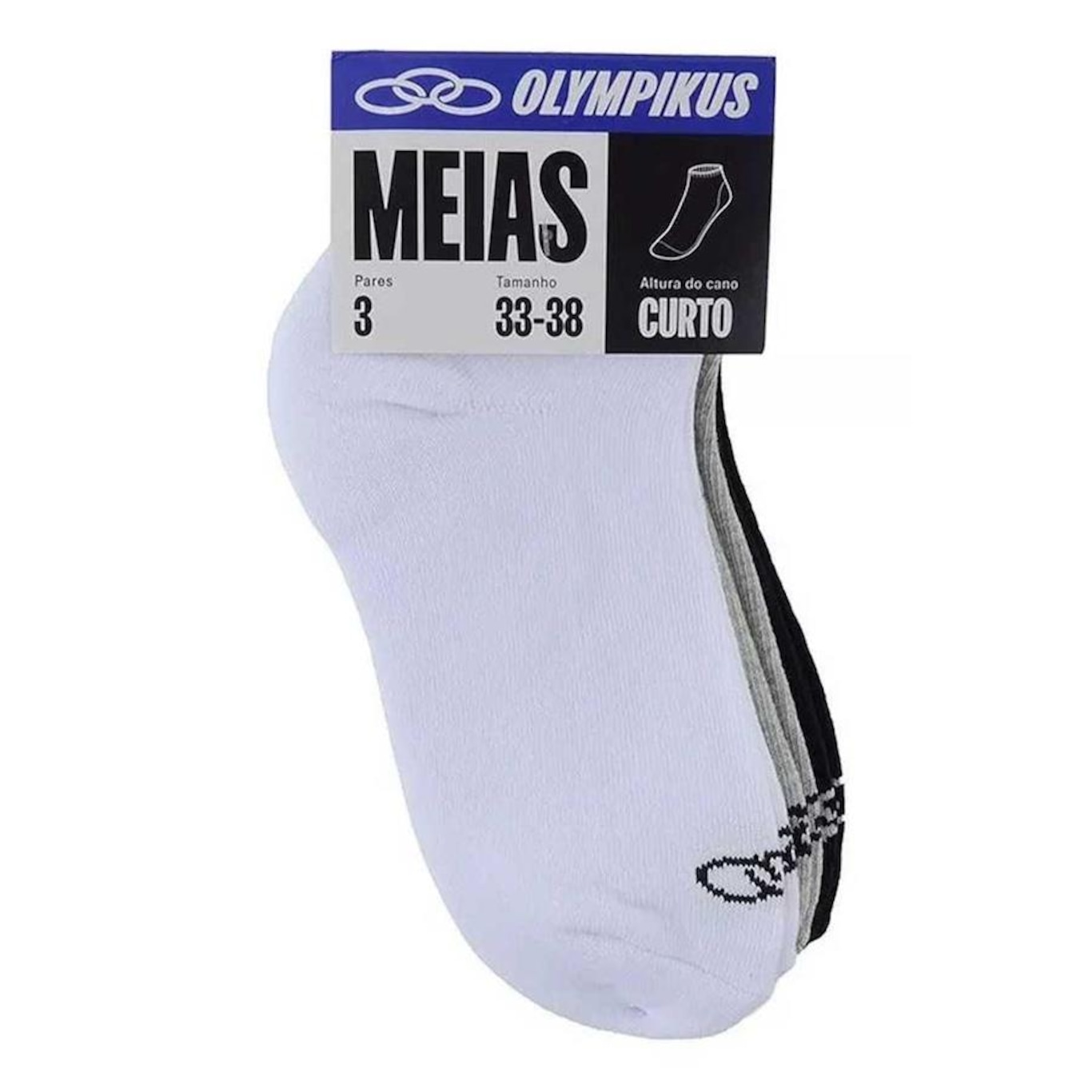 Kit Meias Olympikus  Soquete com 3 Pares - 33 a 38 - Adulto - Foto 3