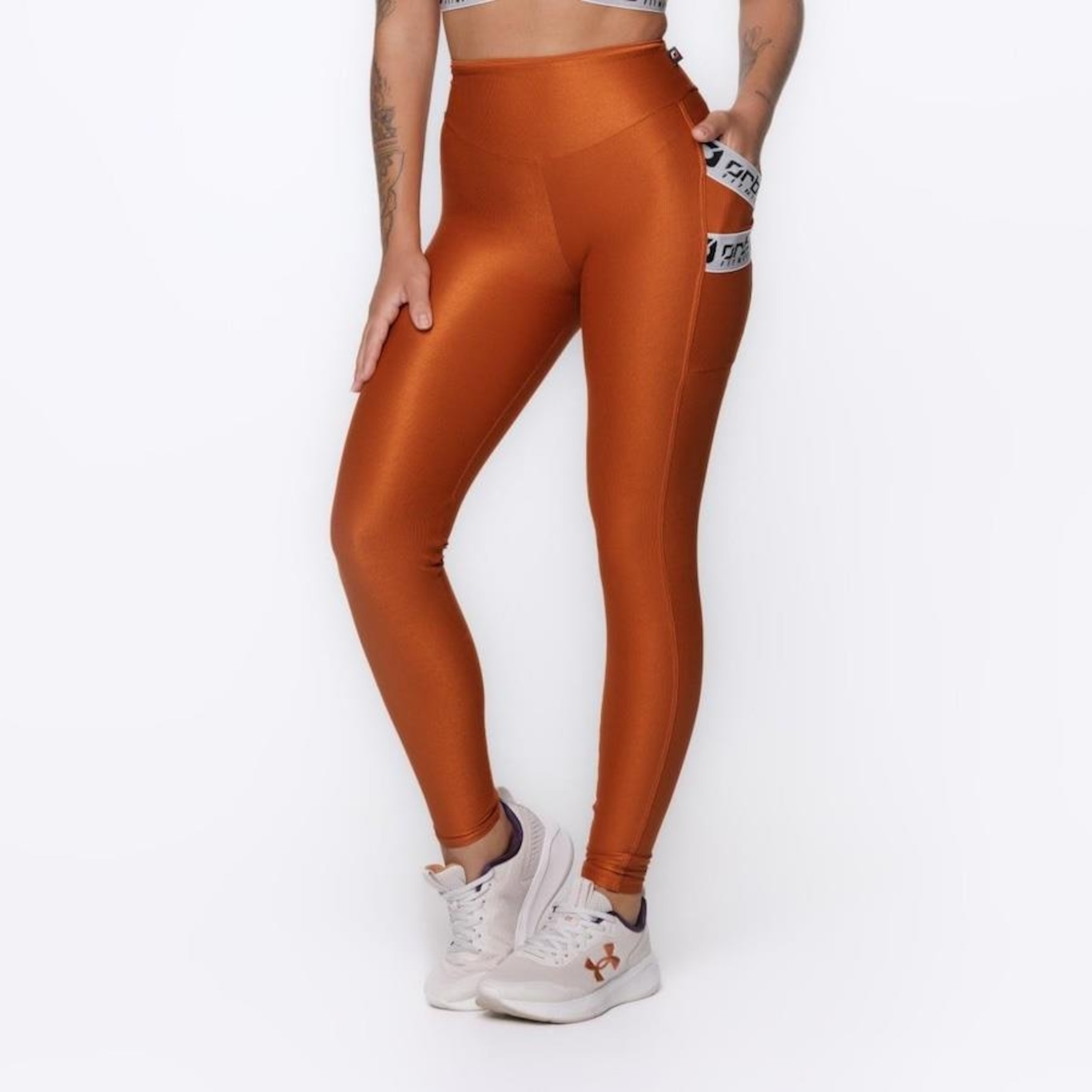 Calça Legging Orbis Fitness Cós Alto Bolso Lateral Recortes - Feminina - Foto 1