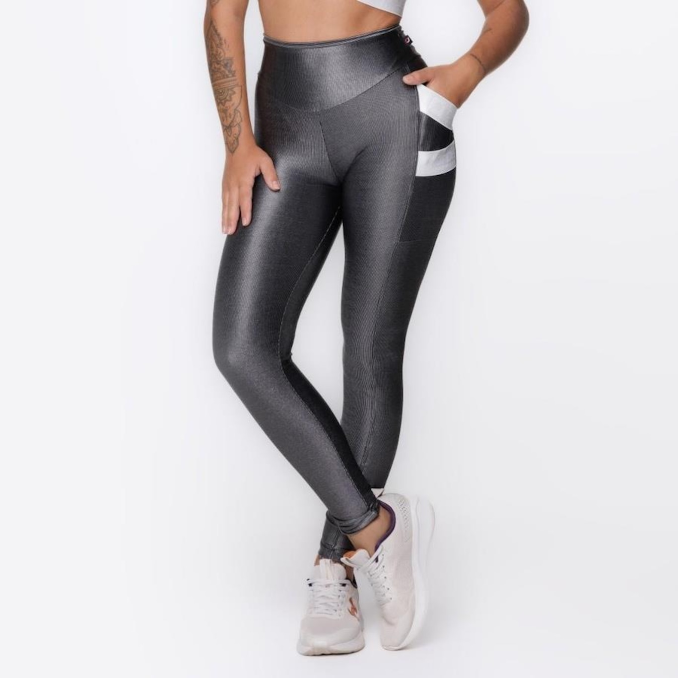 Calça Legging Orbis Fitness Cós Alto Bolso Lateral Recortes - Feminina - Foto 1