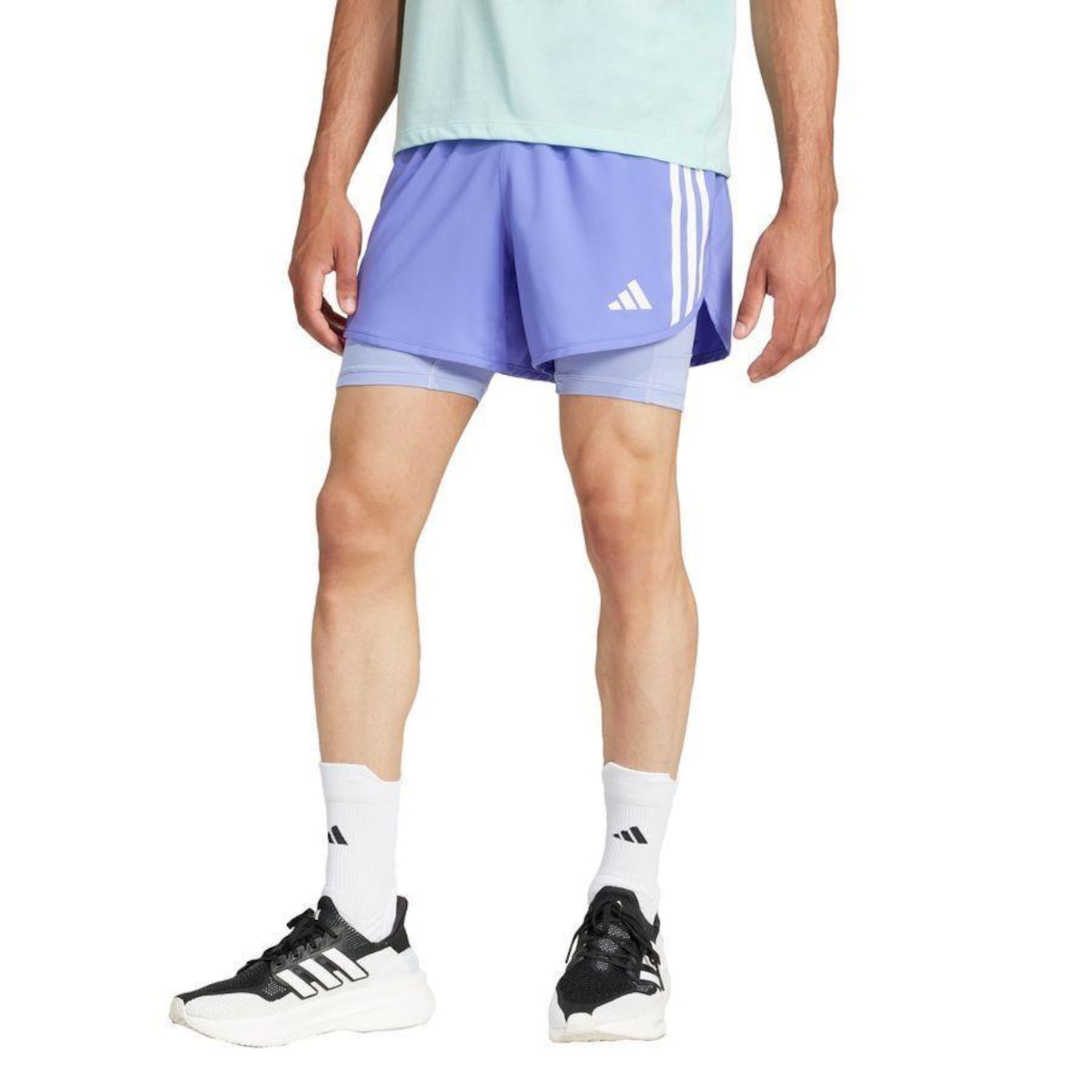 Shorts 2 em 1 Own The Run Três Listras adidas - Masculino - Foto 1