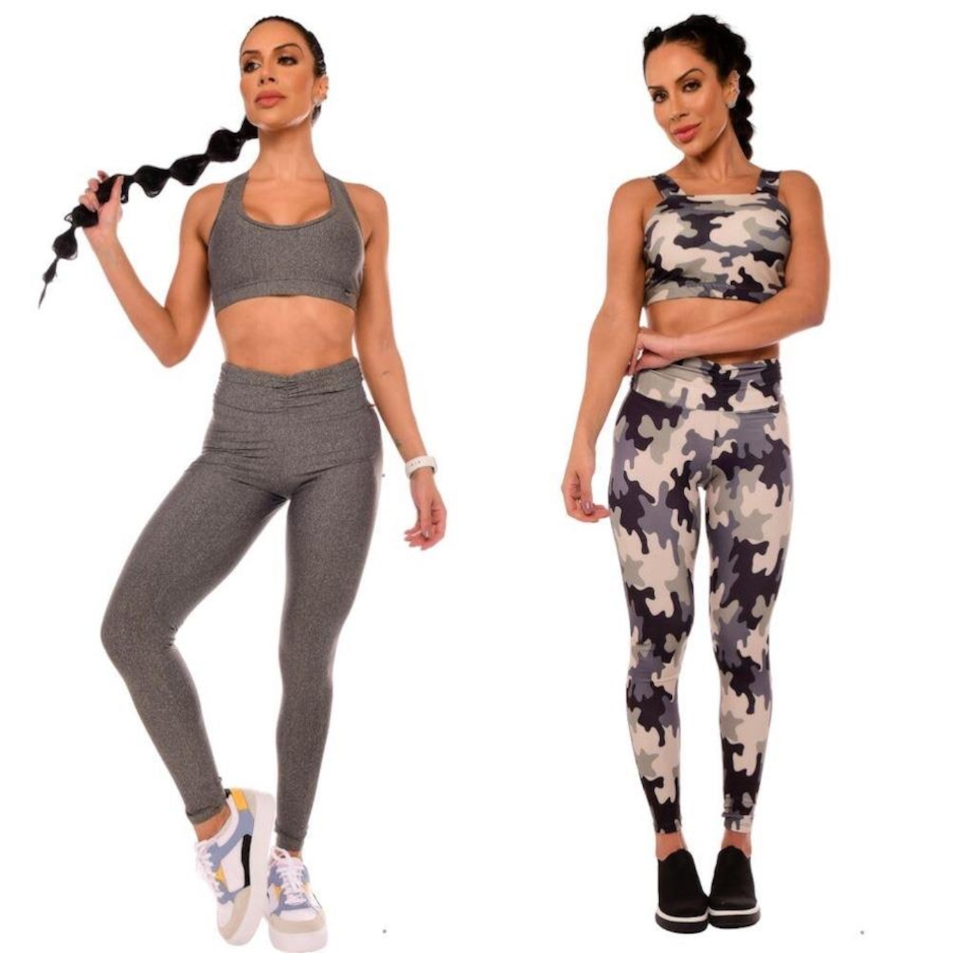 Kit Calças Leggings Vibs Fitwear Cós Franzido com 2 Peças - Feminina - Foto 1