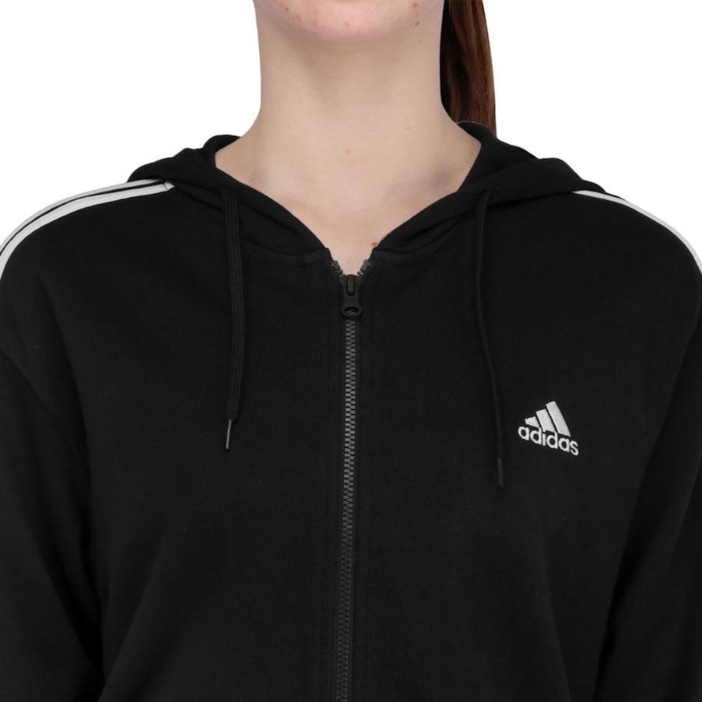 Jaqueta adidas com Capuz Essentials 3-Stripes Preto e Branco - Foto 2