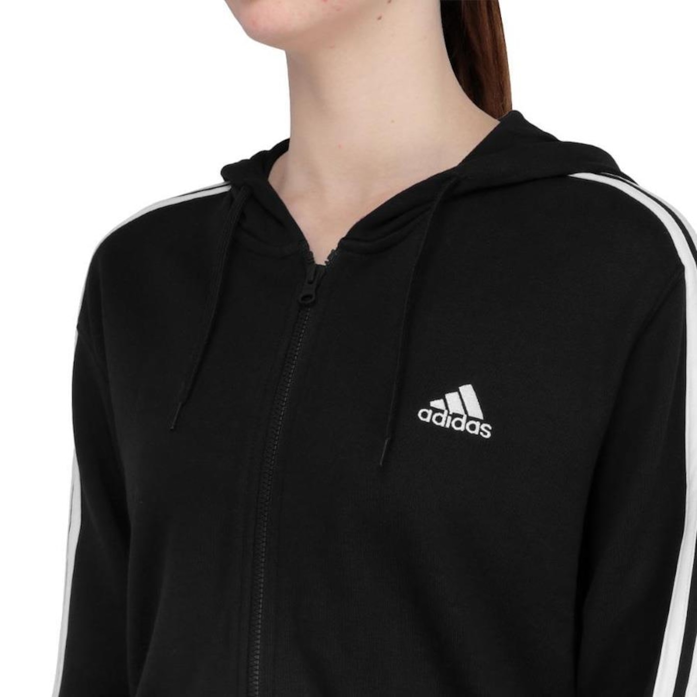 Jaqueta adidas com Capuz Essentials 3-Stripes Preto e Branco - Foto 3