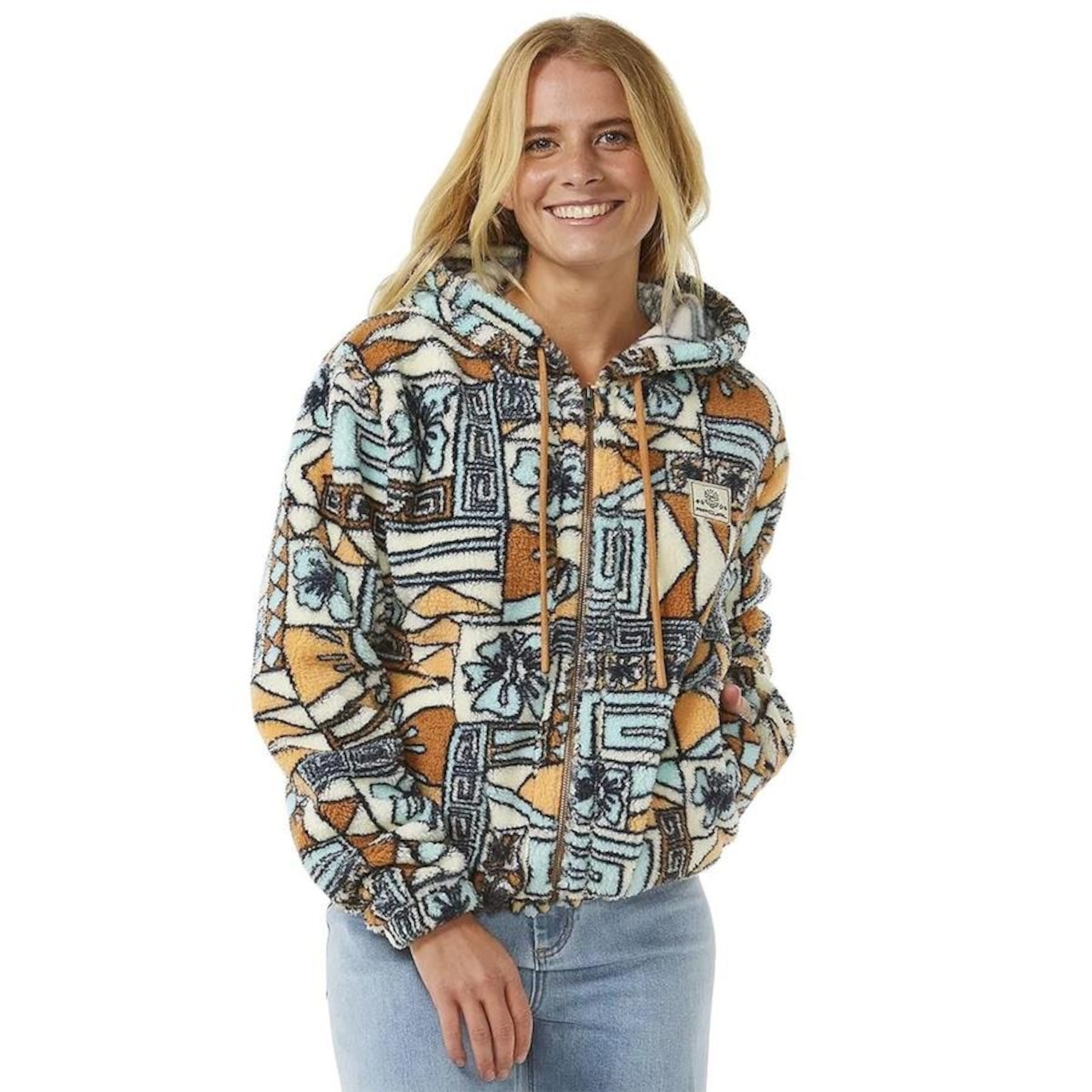 Blusão de Moletom Rip Curl Block Party Printed Fleece Dusty Blue - Feminino - Foto 1