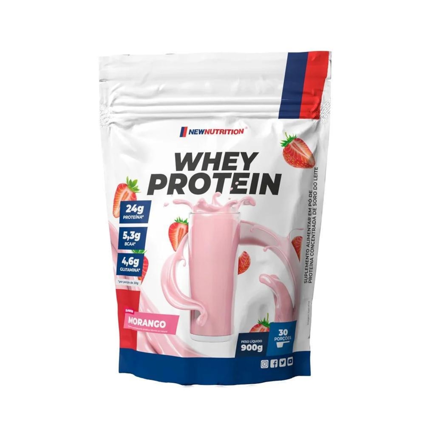 Whey Protein New Nutrition - Morango - 900g - Foto 1