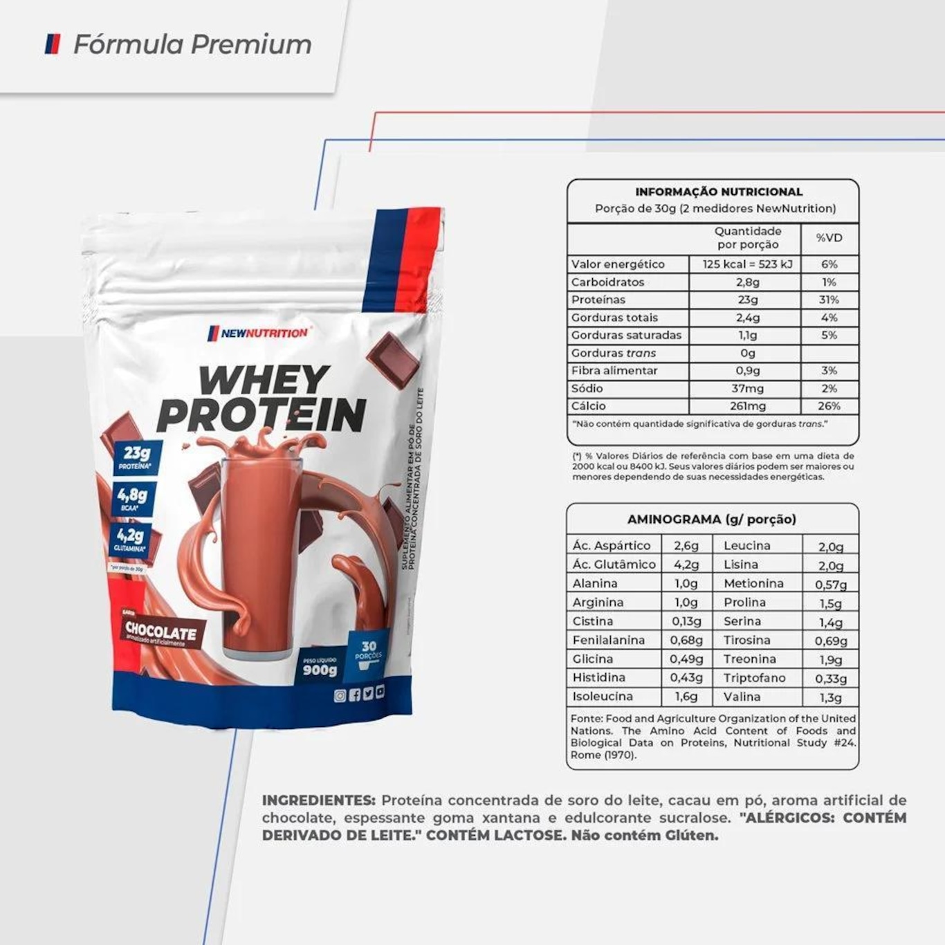 Whey Protein New Nutrition - Chocolate - 900g - Foto 2