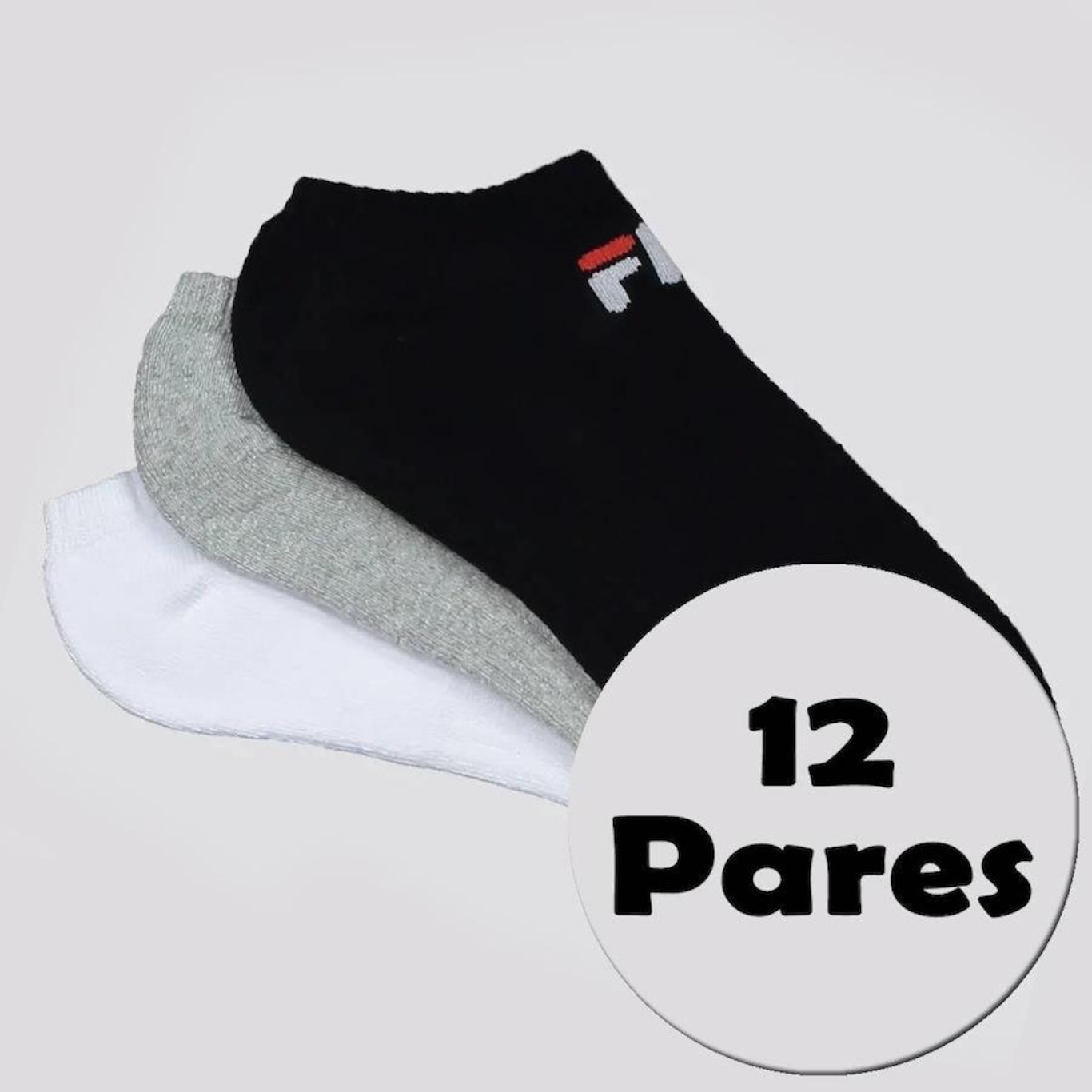 Kit Meias Fila com 12 Pares Cano Curto - Adulto - Foto 1