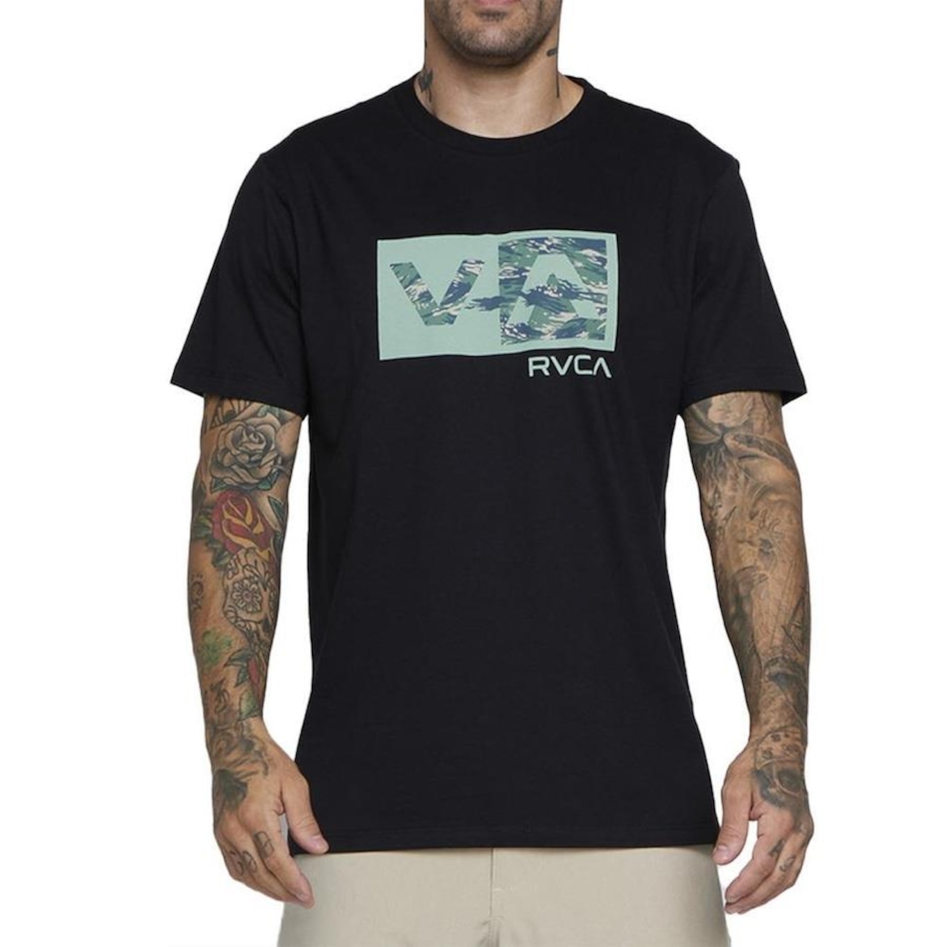 Camiseta Rvca Balance Box Military Sl - Masculina - Foto 1