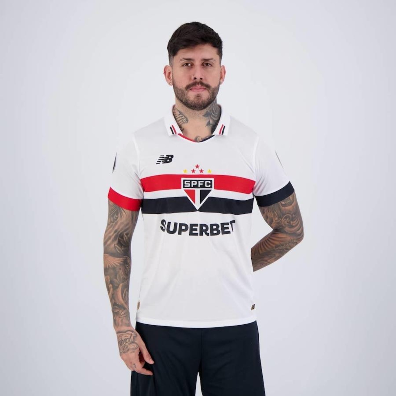 Camisa do São Paulo I 2024 com Patrocínio Patch Libertadores New Balance - Masculina - Foto 1