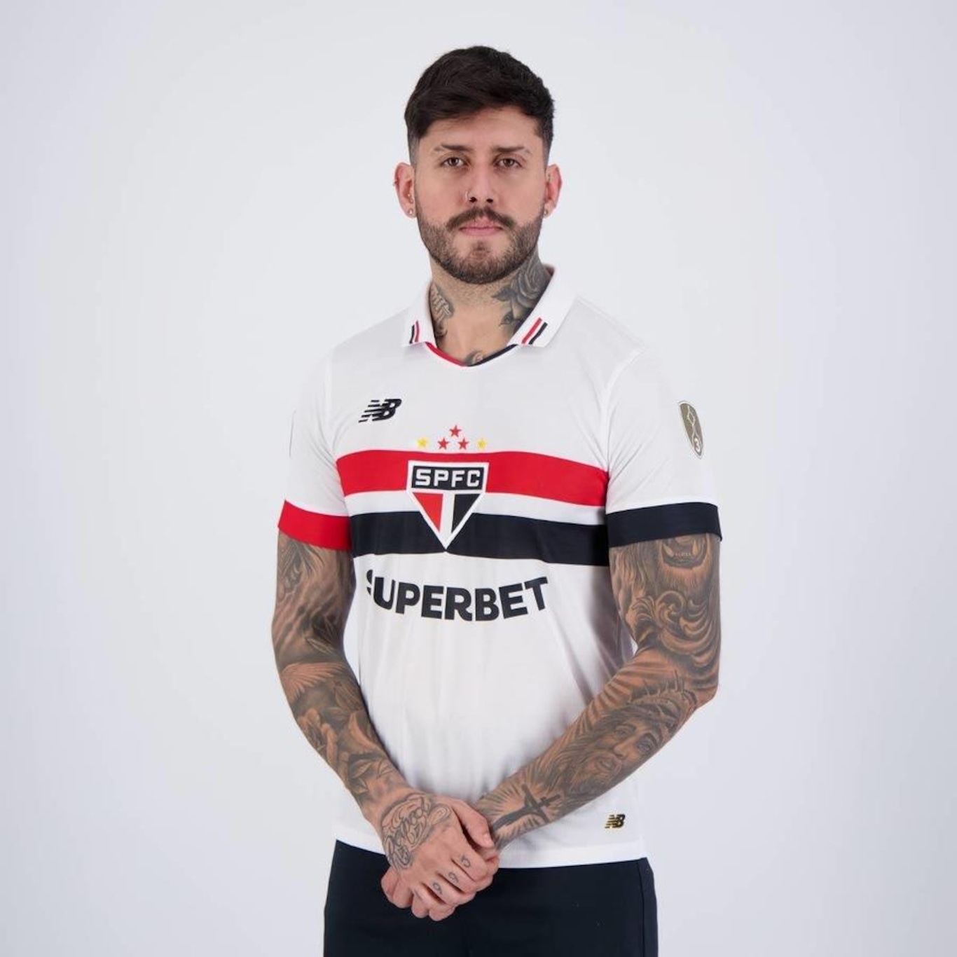 Camisa do São Paulo I 2024 com Patrocínio Patch Libertadores New Balance - Masculina - Foto 3