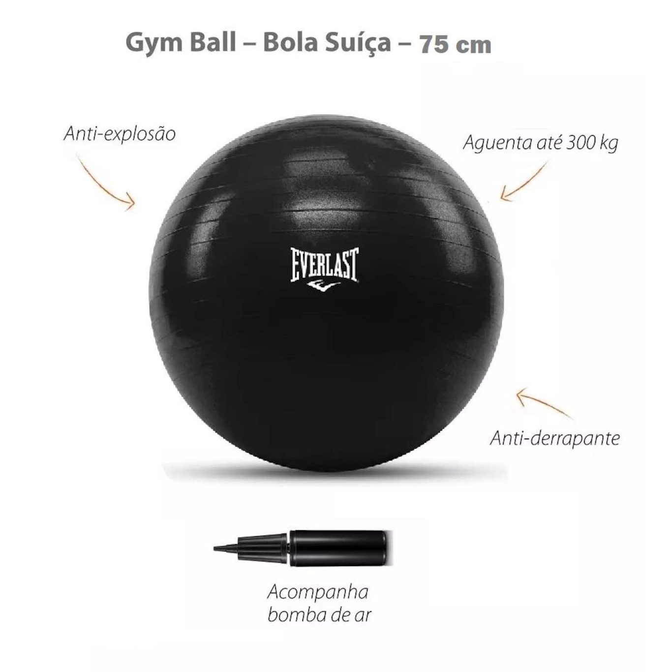 Bola Suiça de Pilates e Yoga Funcional e Academia Everlast 75 Cm - Anti Estouro com Bomba de Ar - Foto 2