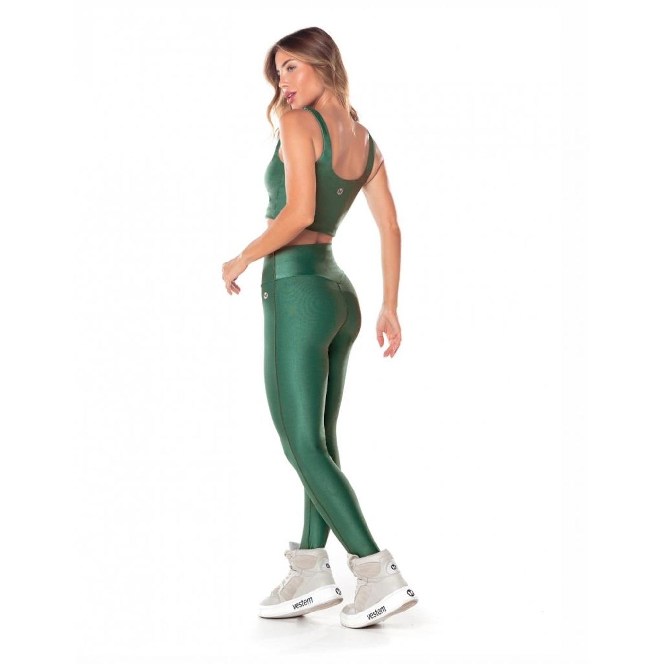 Calça Legging Fuso Cós Vestem Coração Lily Verde Salvia Vestem - Foto 4