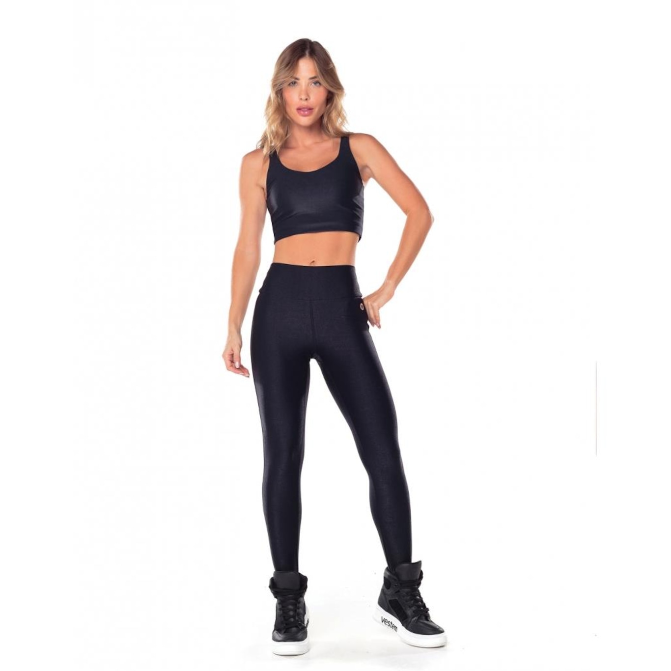 Calça Legging Fuso Cós Vestem Coração Lily Preto Vestem - Foto 3