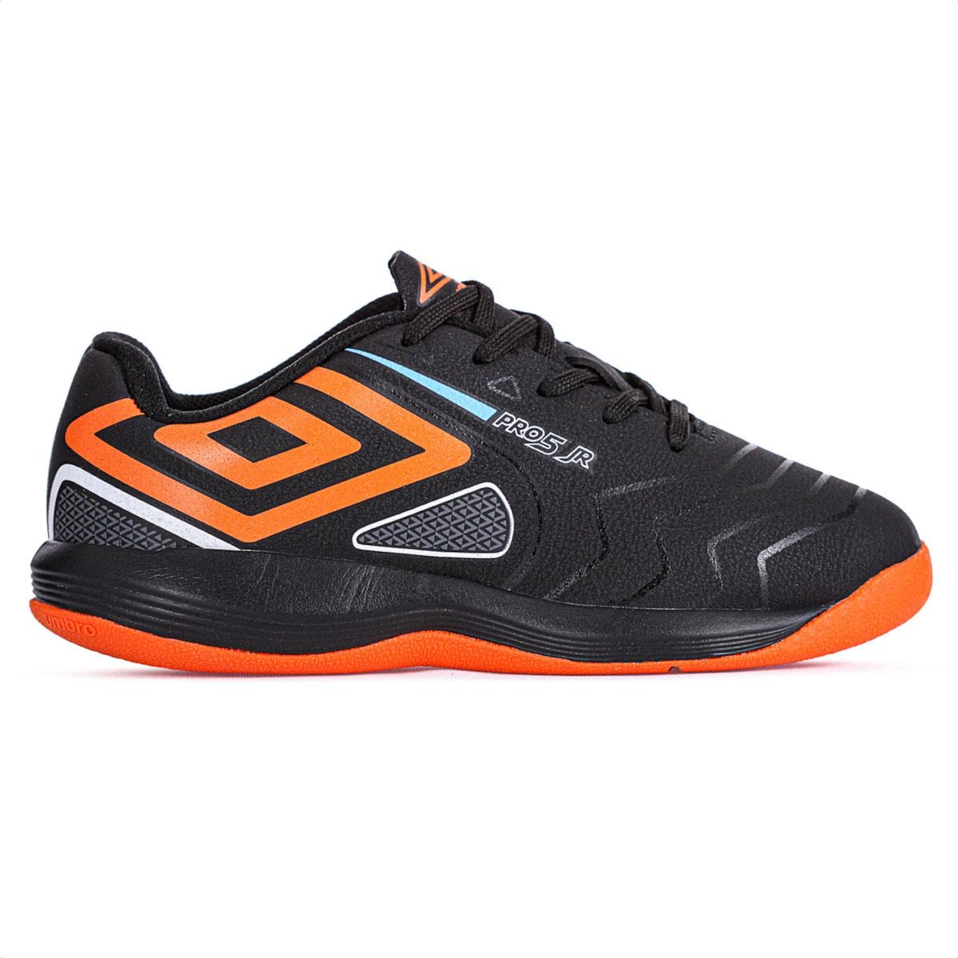 Chuteira Umbro Futsal Pro 5 Jr Preta Laranja e Azul - Infantil - Foto 1