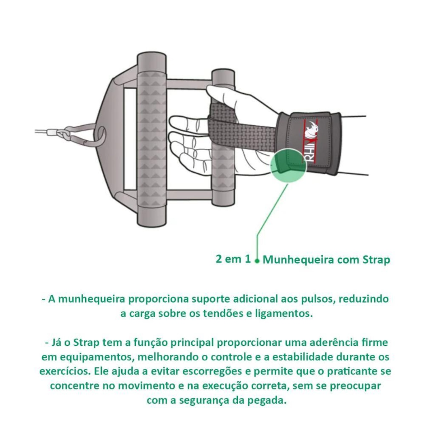 Strap Rhino Tala com Munhequeira Macia Musculação - Foto 6