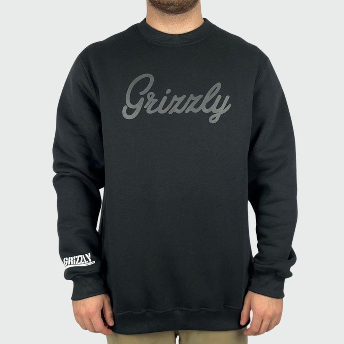 Blusão de Moletom Grizzly Script Logo Crewneck Preto - Grizzly - Masculino - Foto 1