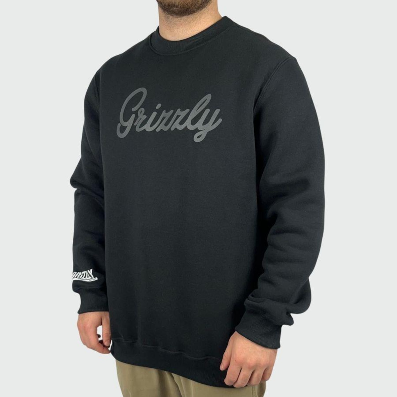 Blusão de Moletom Grizzly Script Logo Crewneck Preto - Grizzly - Masculino - Foto 2