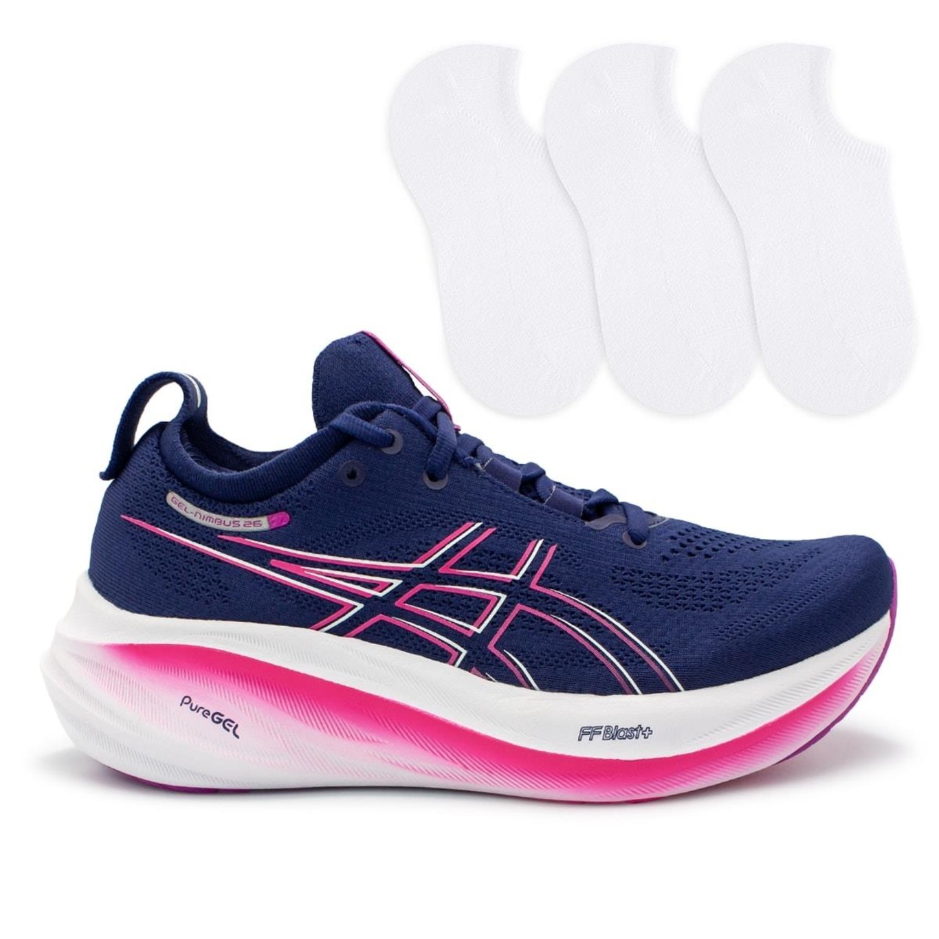 Kit Tênis Asics Gel-Nimbus 26 + 3 Pares de Meias - Feminino - Foto 1