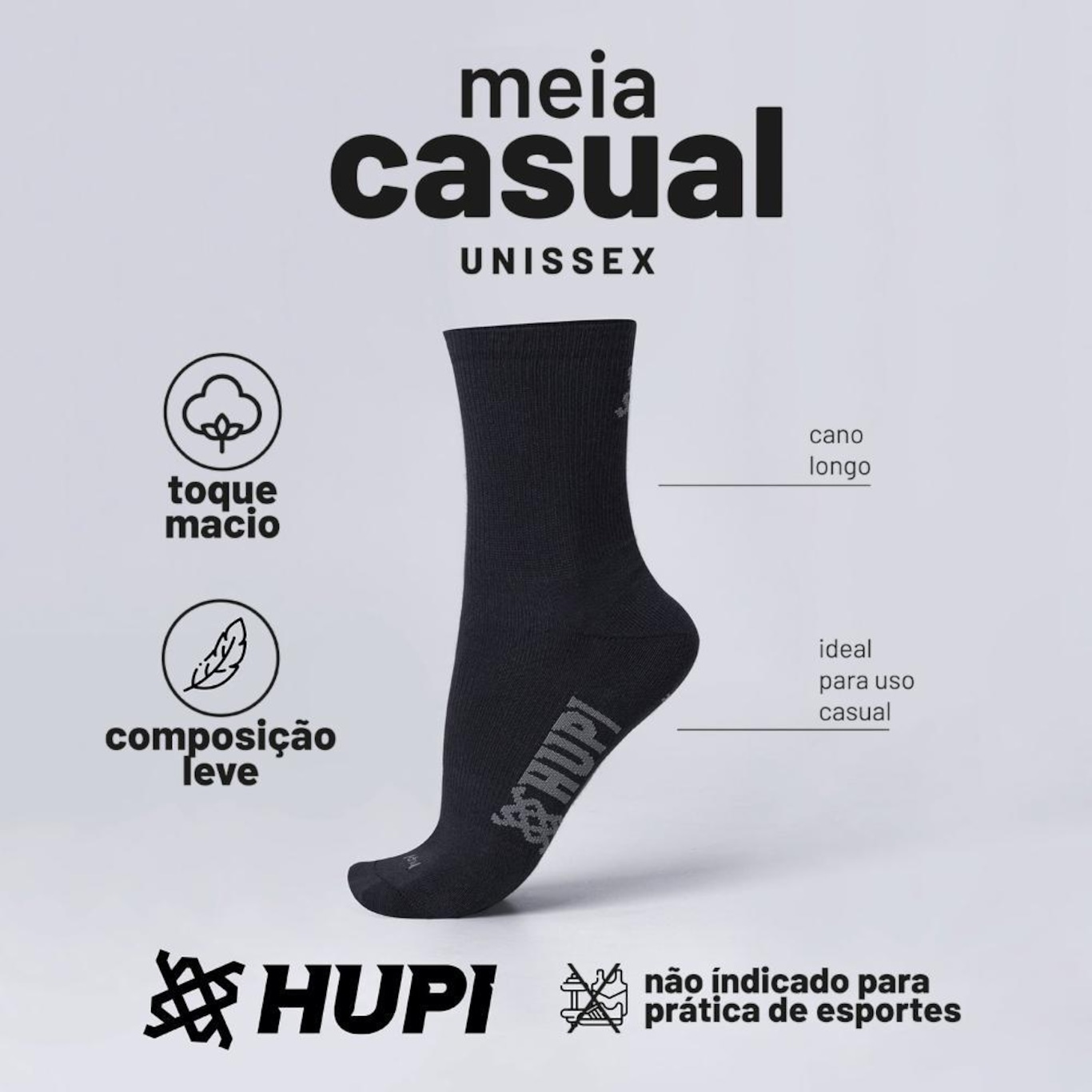 Meia Hupi Casual Cano Longo Algodão - Adulto - Foto 4