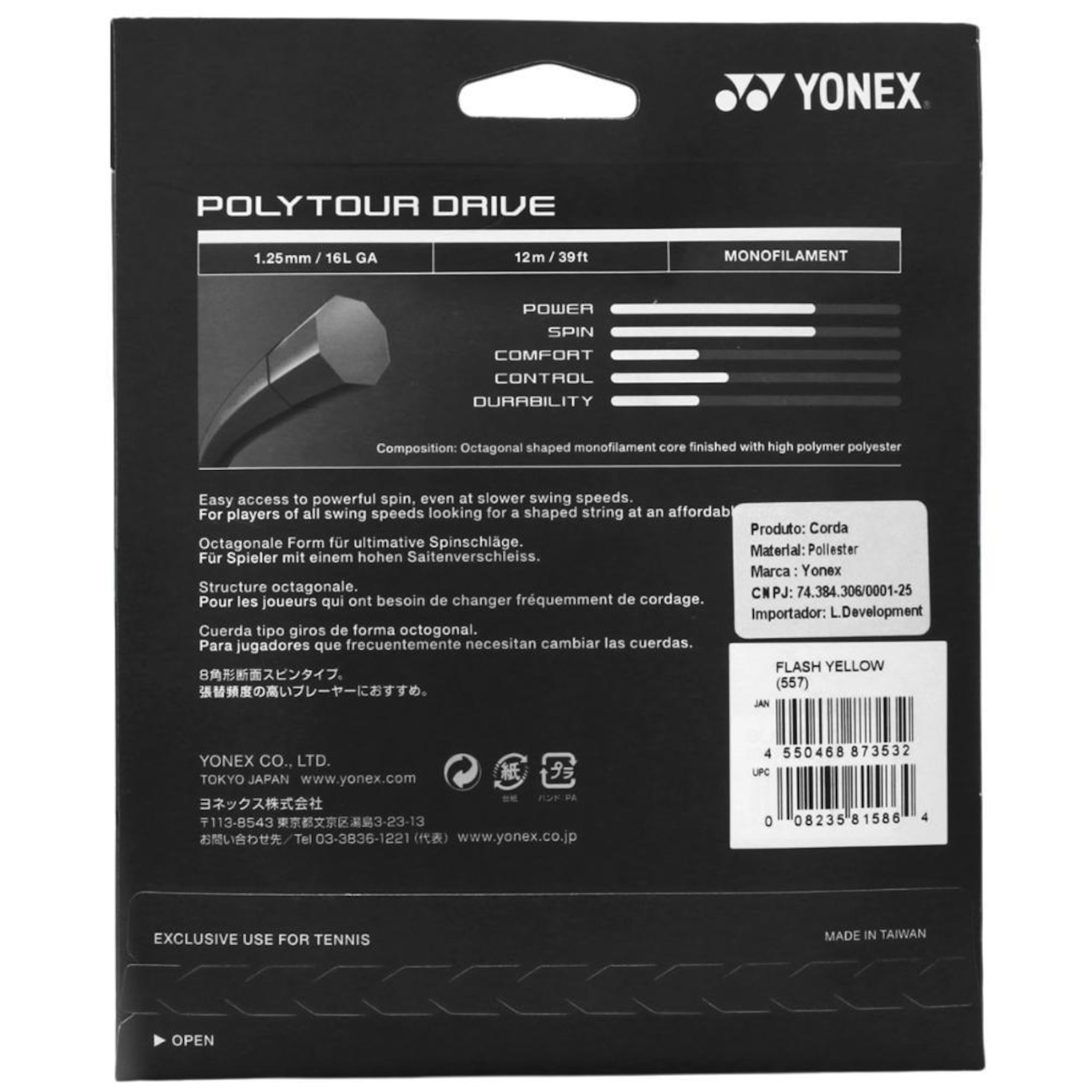 Corda Yonex Poly Tour Drive Spin 16L 1.25mm Set Individual - Foto 3