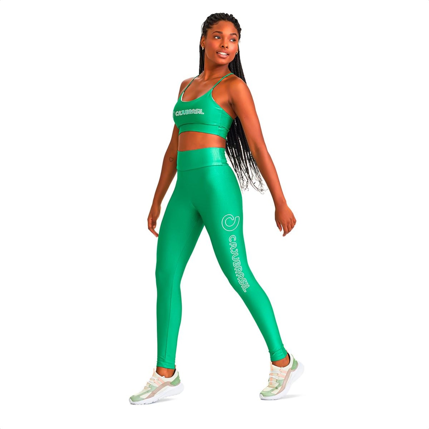 Calça Legging Caju Brasil Texurizada Com Brilho e Silk Verde Salvia - Feminino - Foto 2