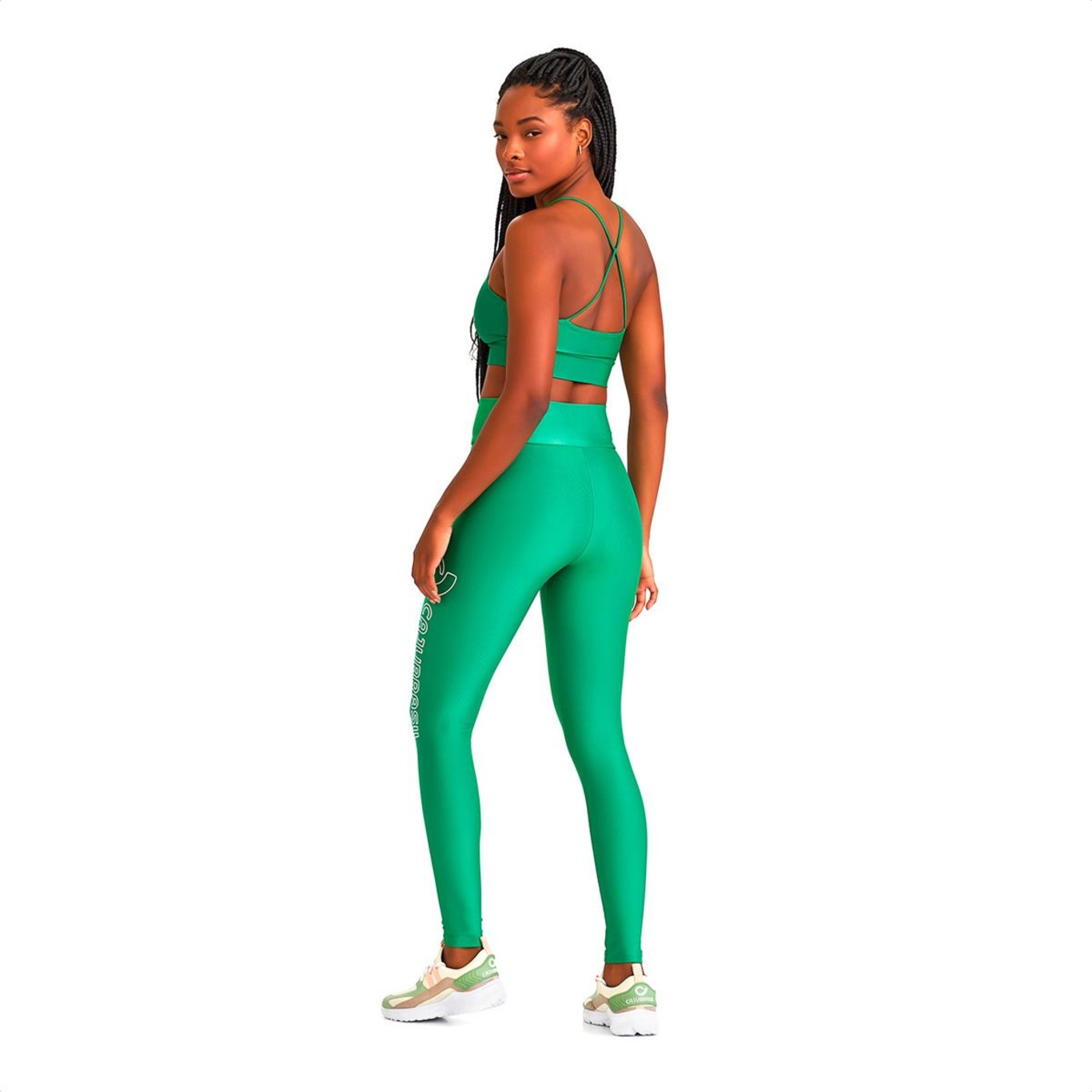 Calça Legging Caju Brasil Texurizada Com Brilho e Silk Verde Salvia - Feminino - Foto 4