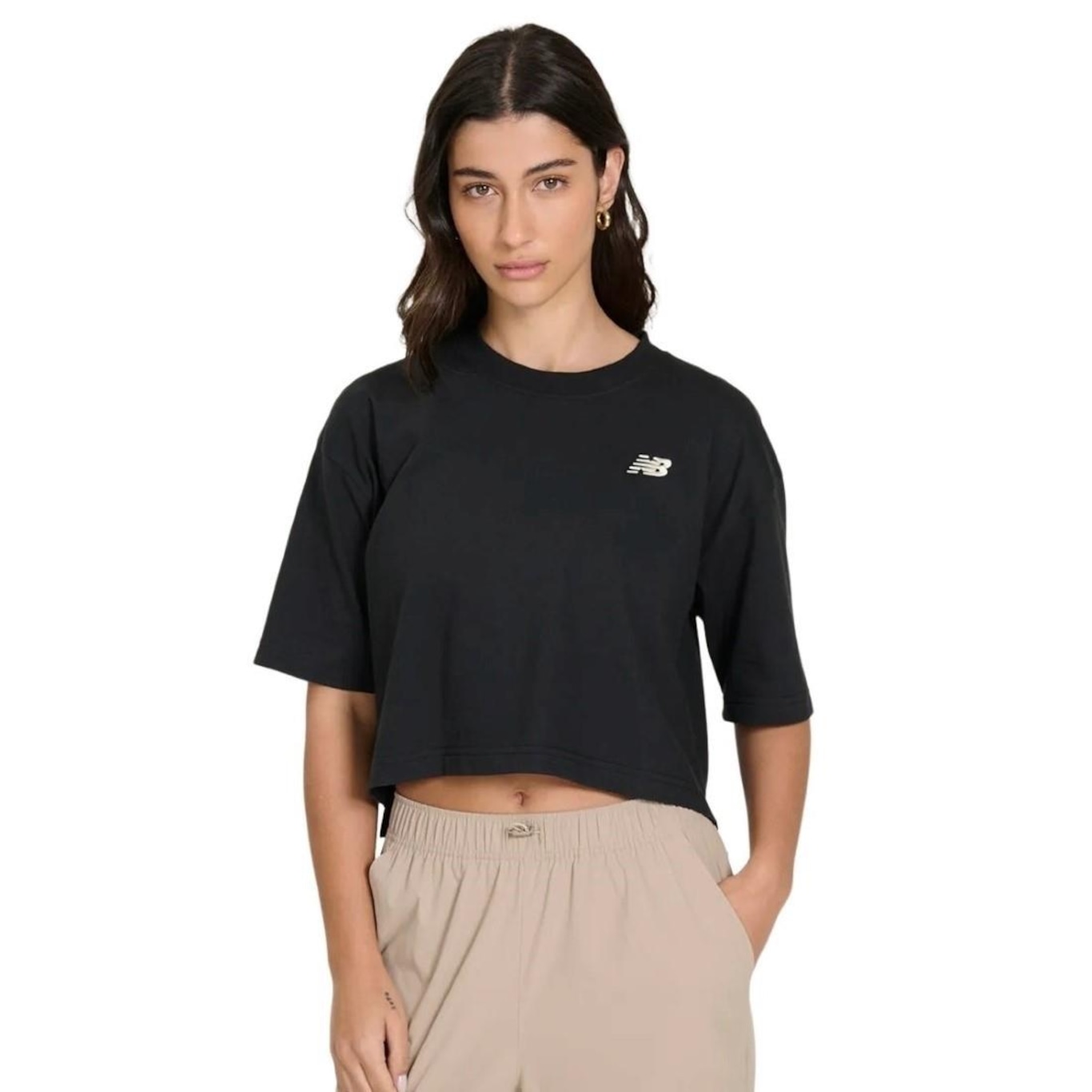 Camiseta Cropped New Balance Small Logo - Feminina - Foto 1