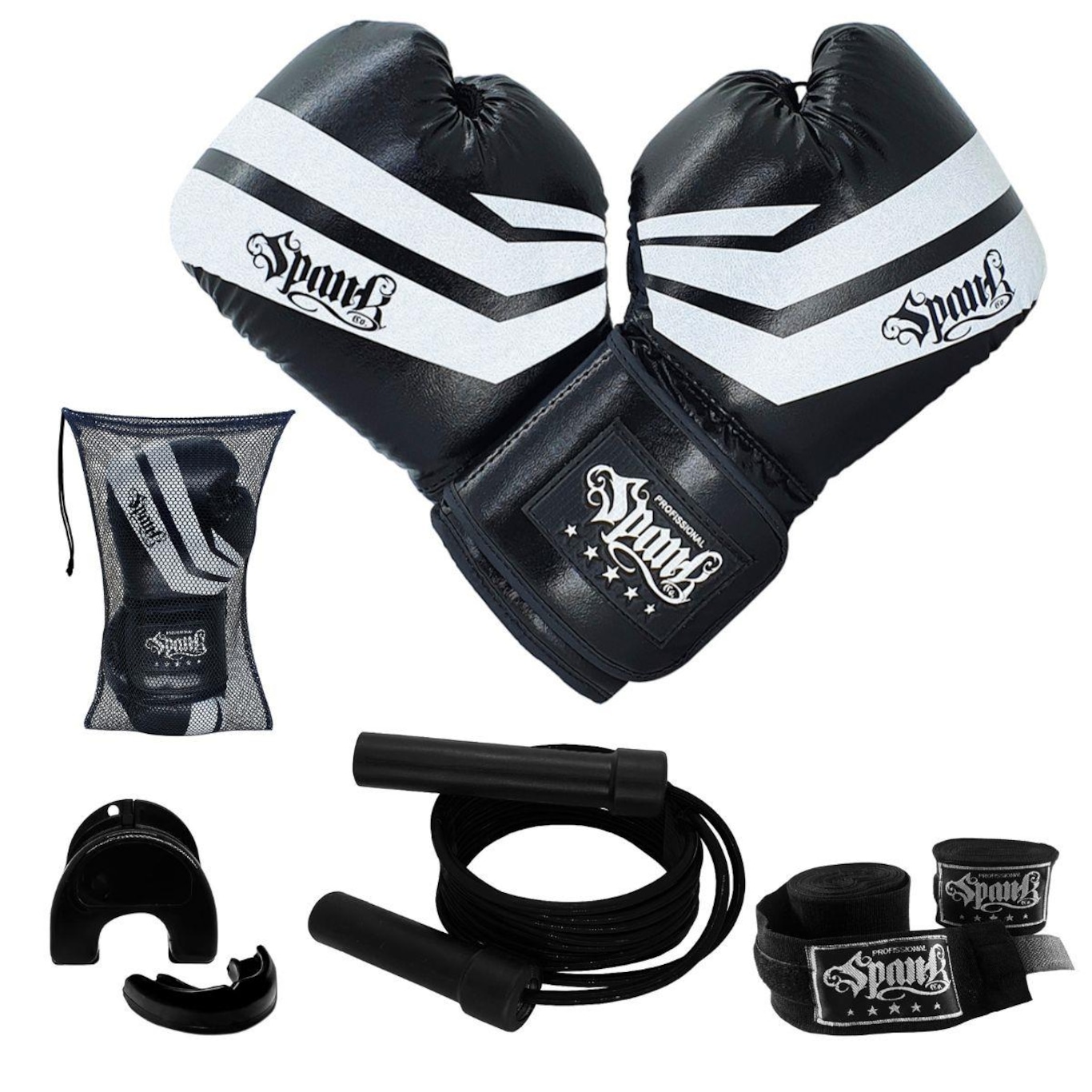 Kit Luva + Boxe + Corda de Pular + Bandagem + Protetor Bucal Spank - Foto 1