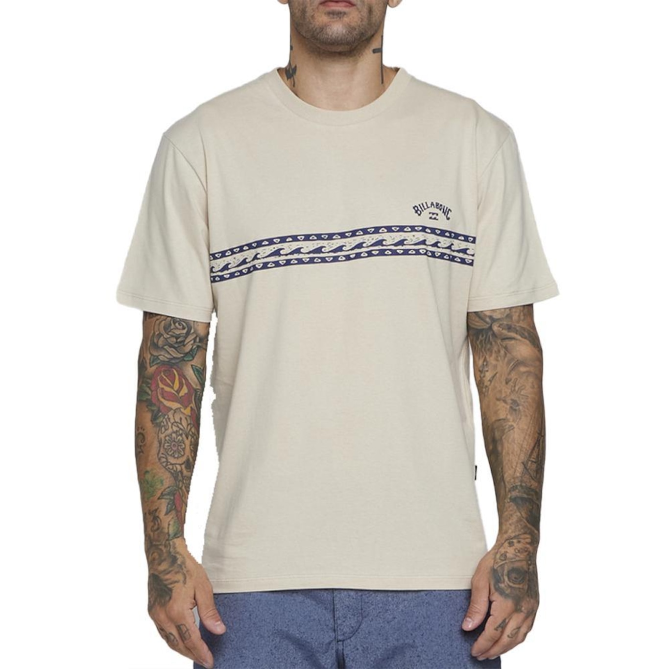 Camiseta Billabong Wave Stripe Sm25 Masculina Areia - Foto 1