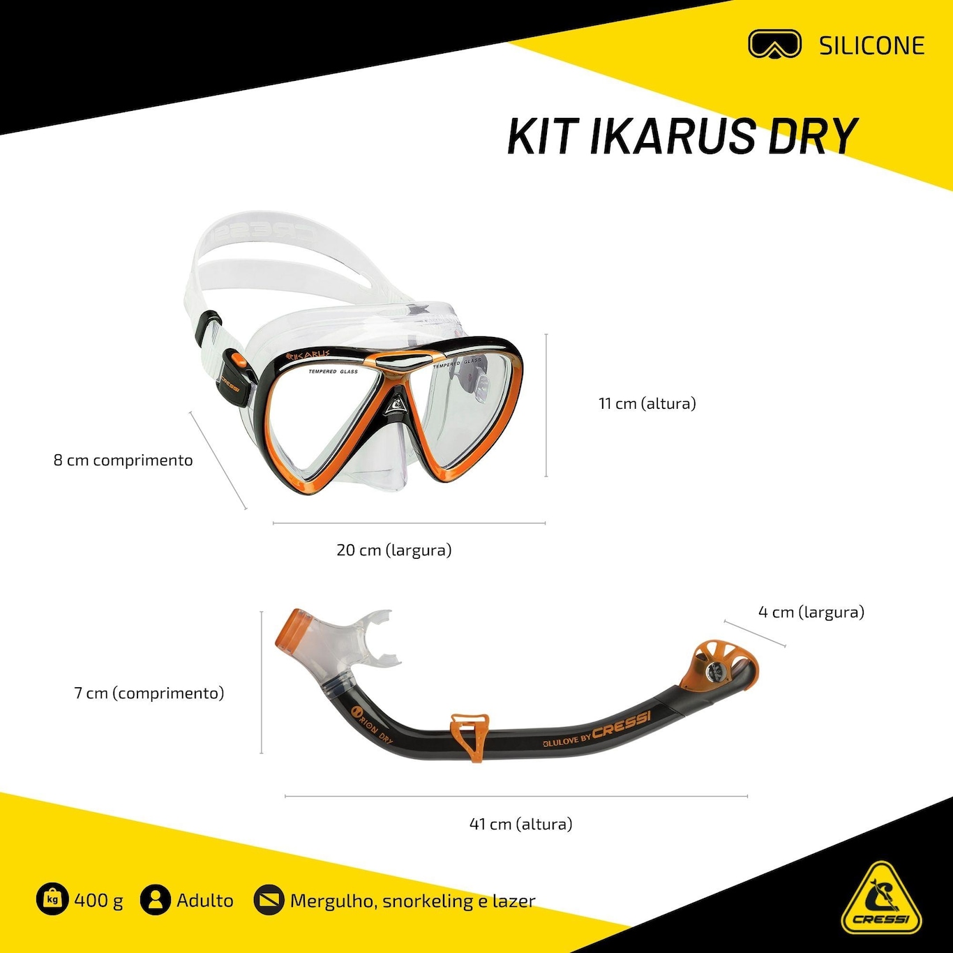 Kit Cressi Ikarus & Dry com Máscara + Snorkel - Foto 4