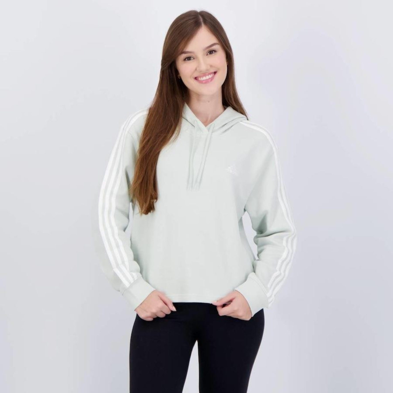 Blusão de Moletom com Capuz adidas Cropped 3 Stripes - Feminino - Foto 1