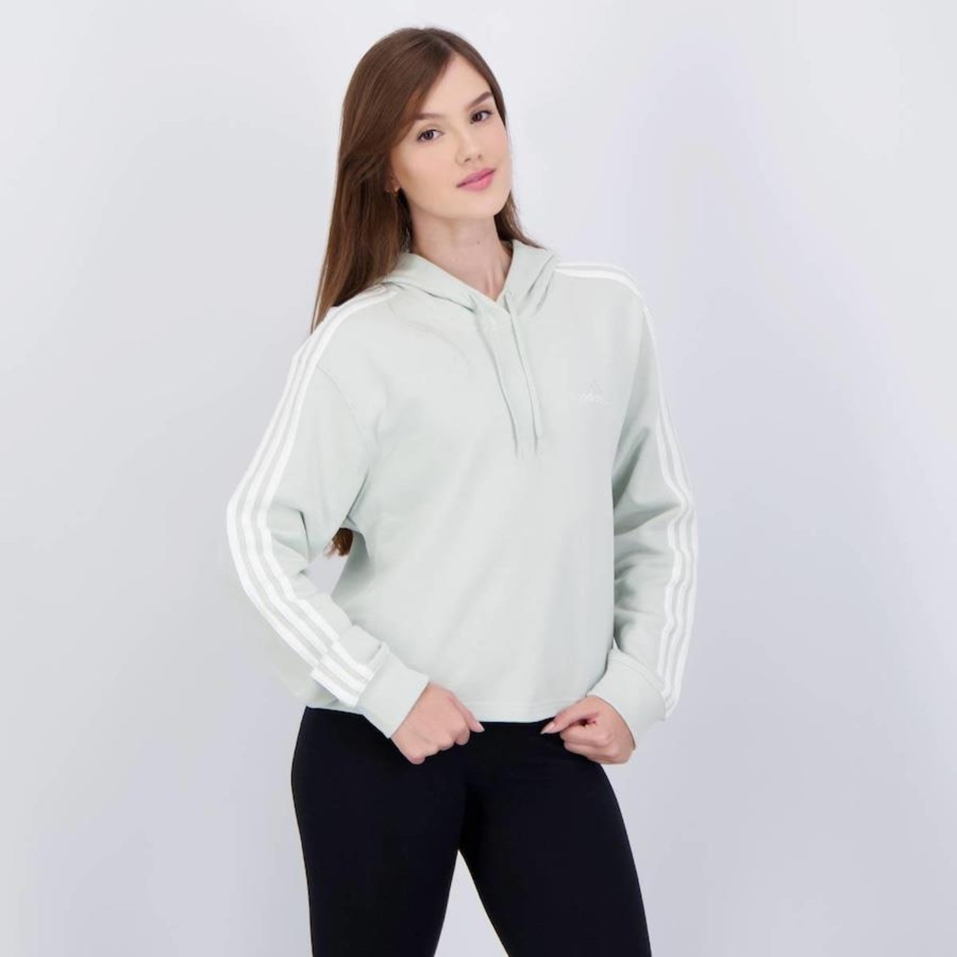 Blusão de Moletom com Capuz adidas Cropped 3 Stripes - Feminino - Foto 2