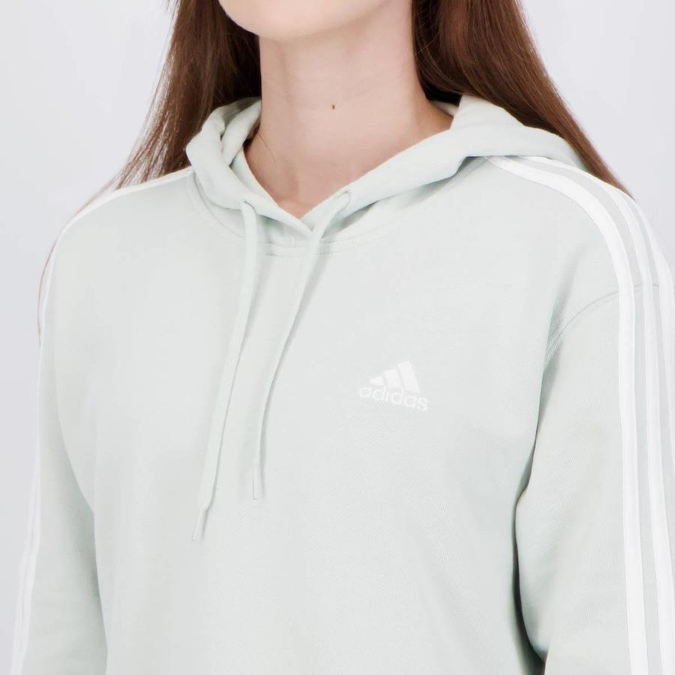 Blusão de Moletom com Capuz adidas Cropped 3 Stripes - Feminino - Foto 5