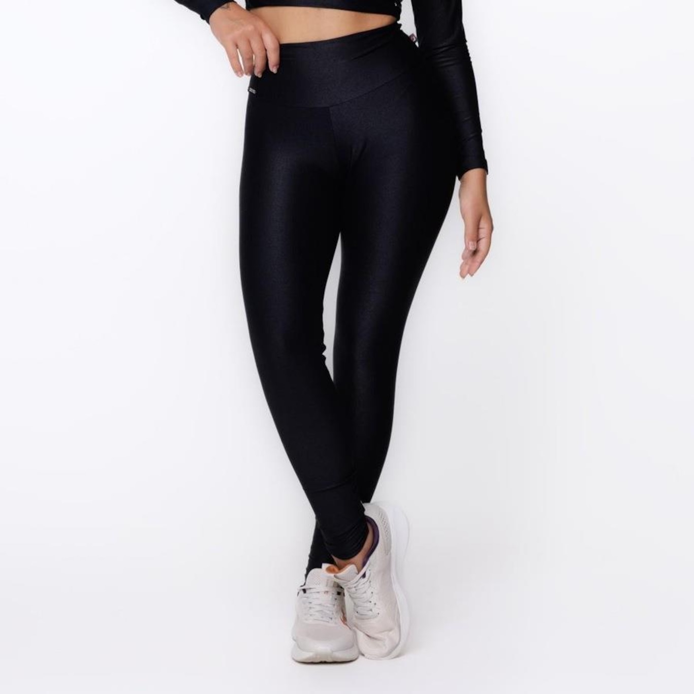 Calça Legging Orbis Fitness Cintura Alta Poliamida Brilho Laminado - Feminina - Foto 1