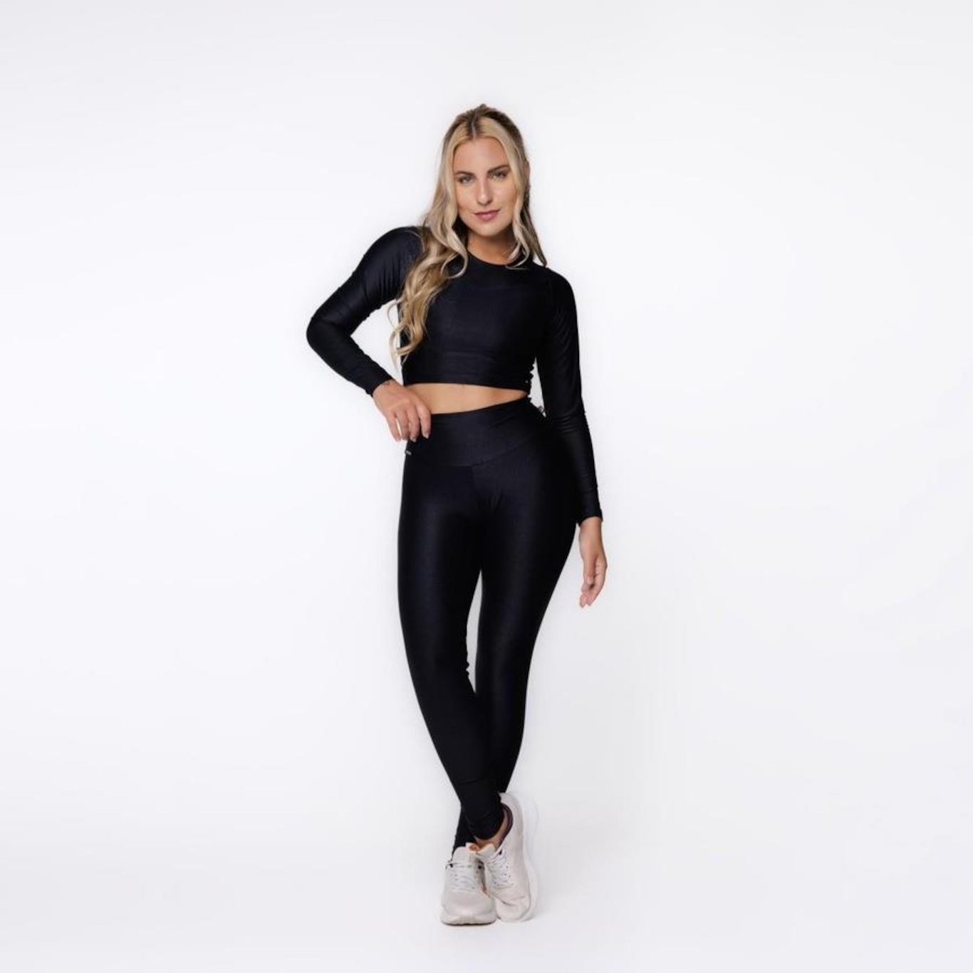 Calça Legging Orbis Fitness Cintura Alta Poliamida Brilho Laminado - Feminina - Foto 4